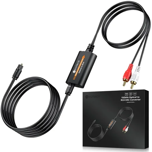 Neoteck Convertidor DAC de 192 kHz 7 pies/6.9 ft Cable óptico a RCA SPDIF a RCA Convertidor digital a analógico para televisores HDTV,