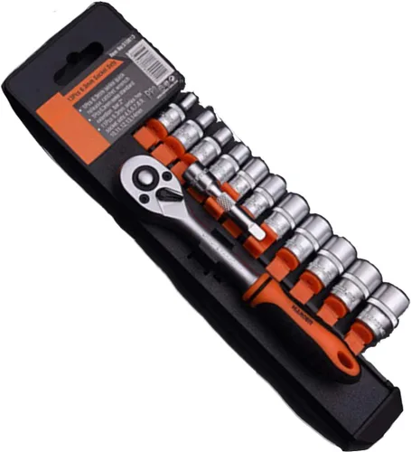 Edward Tools Pro - Juego de llaves de vaso métricas de 1/4 pulgadas, 13 piezas, acero cromado resistente, mango de trinquete de liberación rápida