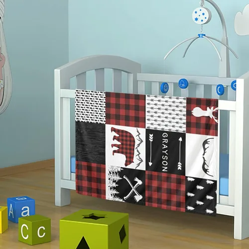 Miniatura 2 de Manta de bebé personalizable para niños, bosque, manta de bebé personalizada con nombre Swadding, mantas para bebés recién nacidos, regalos Oso rojo
