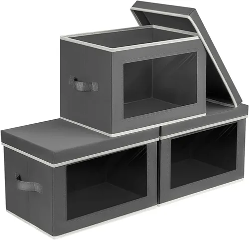 Miniatura 42 de Homsorout Contenedores de almacenamiento con tapas, organizadores pequeños de tela con ventana, contenedores de almacenamiento plegables para ropa