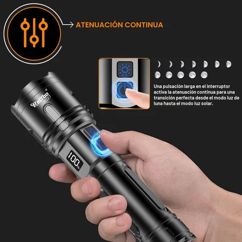 Miniatura 5 de Relybo Linternas recargables de alto lúmenes, linterna LED de 100000 lúmenes, linternas superbrillantes de alta potencia, largo alcance de 5000