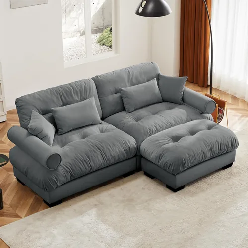Miniatura 14 de Otomana beige para sofá modular modular, sofá individual, asiento otomano para sofá modular convertible, sofás de terciopelo para sala de estar