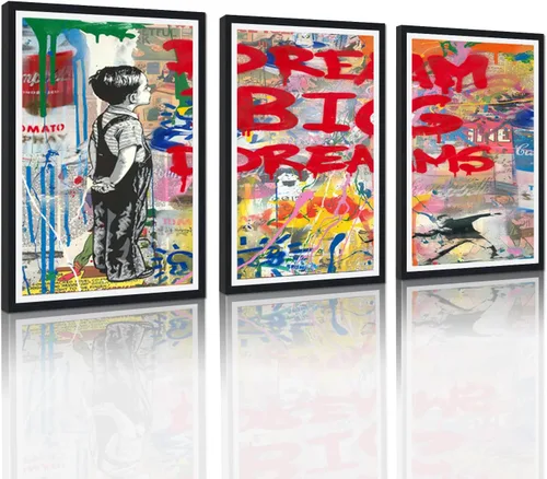 Miniatura 103 de 3 Piezas de Arte de Pared Banksy en Lienzo, Póster de Graffiti, Decoración de Pared con Citas Inspiradoras, Nunca Te Rindas, Obras de Arte para Sala