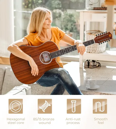 Miniatura 6 de Vangoa Guitarra de 12 cuerdas, paquete de guitarra acústica eléctrica Dreadnought Cutaway con juego de cuerdas