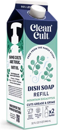 Miniatura 13 de Cleancult Repuesto líquido de jabón para platos (32 onzas, 1 unidad) – Poder de limpieza a base de plantas – Jabón para platos que corta la grasa
