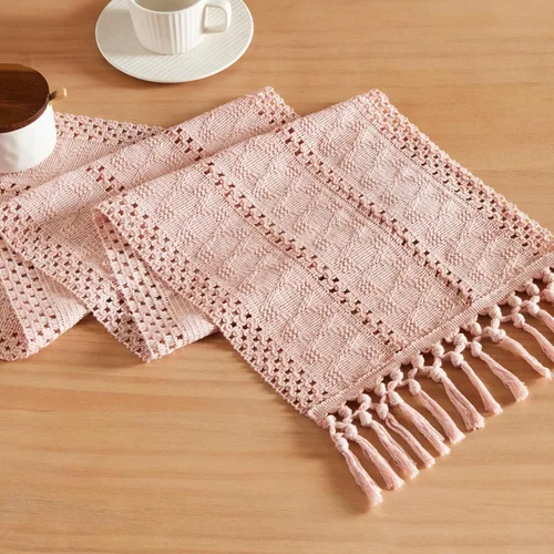 Miniatura 14 de ZeeMart Camino de mesa bohemio estilo macramé, caminos de mesa blancos de 108 pulgadas de largo, decoración del hogar tejido de granja, 12 x 108