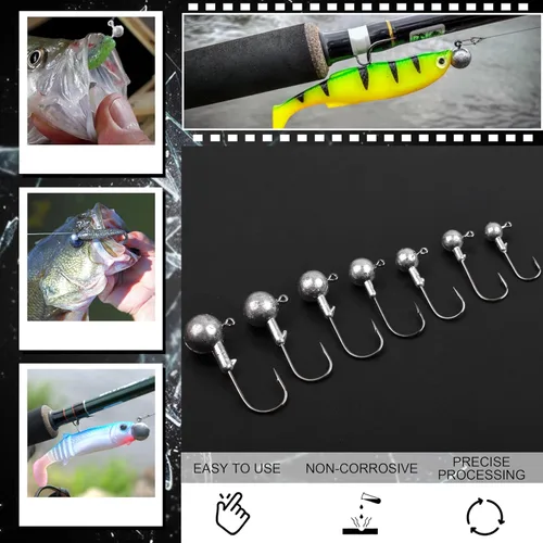Miniatura 8 de Cabezas de plantilla de anzuelos de pesca, cabezas de plantilla de crappie, cabezas de plantilla sin pintar, bolas redondas, ganchos afilados