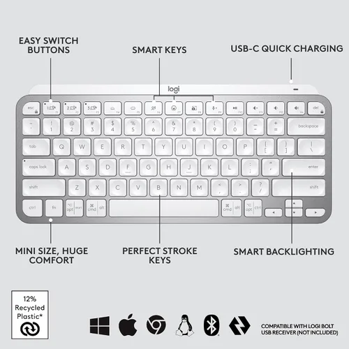 Miniatura 7 de Logitech MX Keys Mini teclado + mouse inalámbrico MX Anywhere 3S - Escritura fluida, teclas retroiluminadas, desplazamiento rápido, USB-C