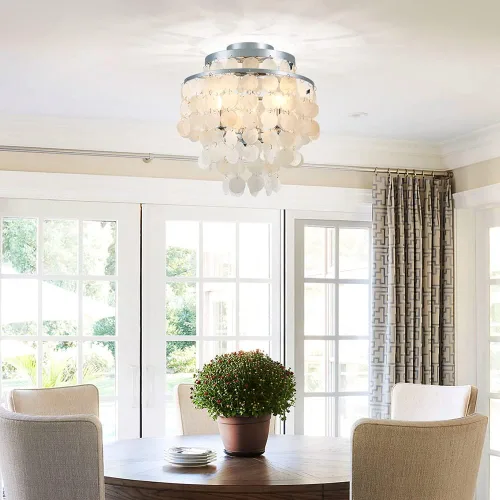 Miniatura 5 de AGV LIGHTING CL008S Capiz Seashell Lámpara de Techo, Montaje al Ras, D13 x H15, 3 Luces, Marco con Acabado Cromado; Perfecto para Sala de Estar