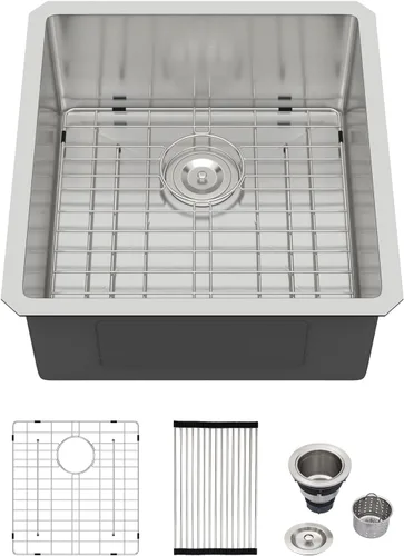 Miniatura 15 de Logmey Fregadero de cocina de montaje inferior de 33 pulgadas 33x19 Fregaderos de acero inoxidable SUS304 calibre 16 hechos a mano de un solo
