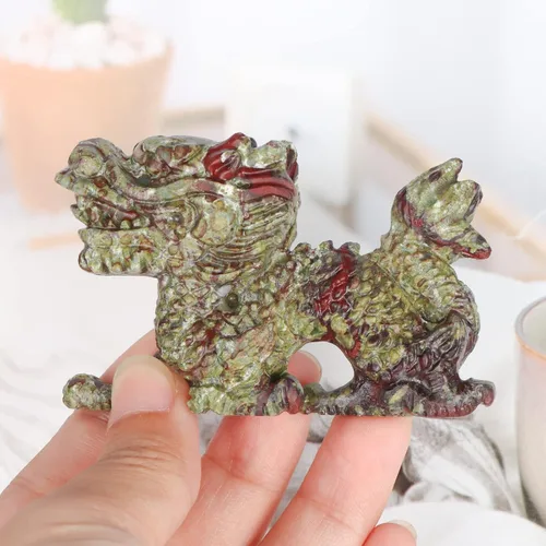 Miniatura 4 de SMQ Estatua de calavera de cabeza de dragón de cristal de 2 pulgadas, tallada a mano, piedra de sangre de África, piedras preciosas realistas