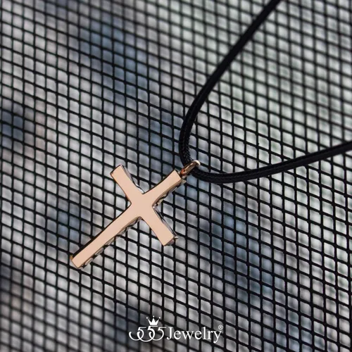 Miniatura 5 de 555Jewelry - Collar con dije de cruz de acero inoxidable ajustable con cordón negro