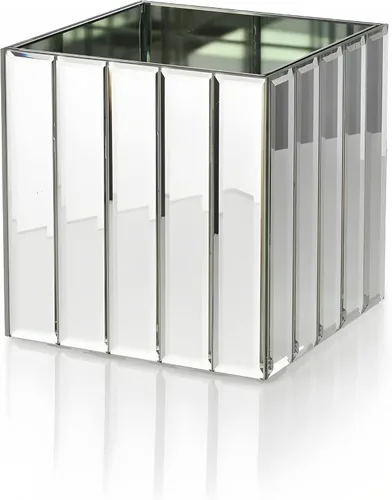Serene Spaces Living Jarrón grande con tira de espejo Gatsby – Jarrón de vidrio inspirado en el Art Deco con acabado de espejo, mide 5.75 pulgadas