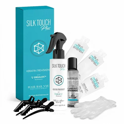 Hair Bar NYC DYI Silk Touch Plus - Kit de tratamiento suavizante de queratina para el hogar, vegano y sin formaldehído, fabricado en Italia (para
