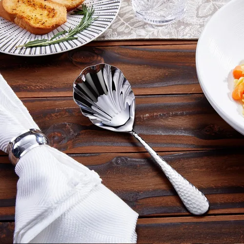 Miniatura 3 de KEAWELL Cuchara martillada prémium para verduras de 8.5 pulgadas, acero inoxidable 18/10, exquisita mezcla de elegancia y funcionalidad, apta