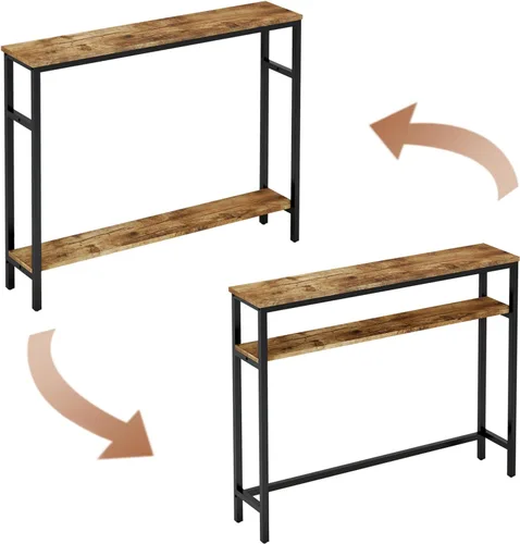 Miniatura 5 de Timberer Mesa consola estrecha, mesa de sofá de 39.4 pulgadas con estante ajustable, mesa larga delgada de 2 niveles para pasillo, entrada, sala