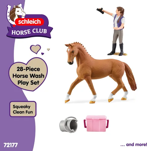 Miniatura 6 de Schleich Horse Club - Juego de Juguetes de Establo de Lavado de Caballos de 28 Piezas con Figura de Acción de Yegua y Jinete y Accesorios para Niñas
