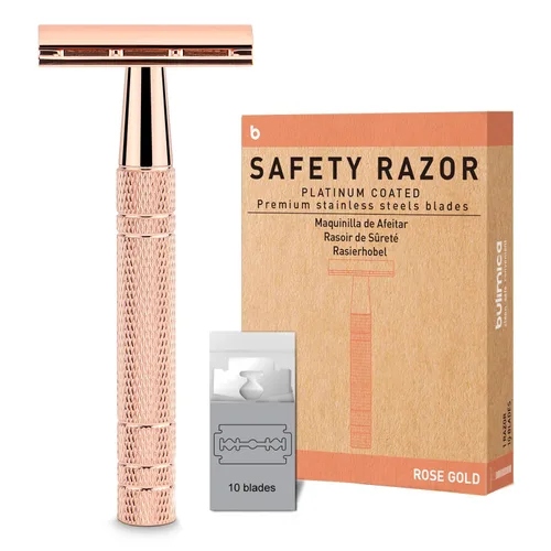 Miniatura 11 de Maquinilla de afeitar de seguridad azul, navajas de una sola hoja para hombres Reusable Metal Razor, with 10 Platinum Coated Double Edge Blades