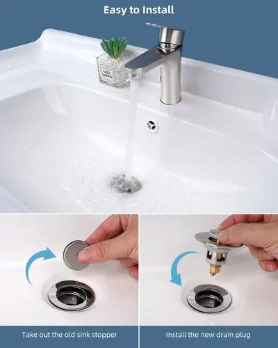 Miniatura 8 de Hibbent Paquete de 2 tapones universales de metal para lavabo de 1.1 a 2.3 pulgadas, colador de drenaje de fregadero emergente, tapón tipo empuje