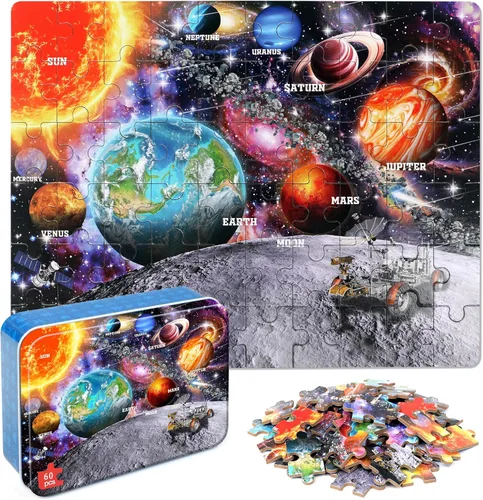 Miniatura 11 de LELEMON Rompecabezas para niños de 4 a 6 años, paquete de 6 rompecabezas de 100 piezas para niños de 4 a 8 años en una caja de metal, rompecabezas