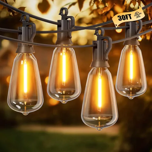 Brightown - Tira de luces para exteriores, 30 pies, 11 + 1 LED ST38, inastillables, regulables, IP65, impermeables, conectables, luz colgante al
