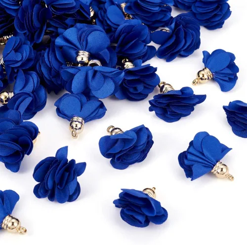 Miniatura 11 de Cheriswelry 50 colgantes de tela de tela de flores de tela negra con pétalos florales con tapa dorada en forma de campana para manualidades, aretes