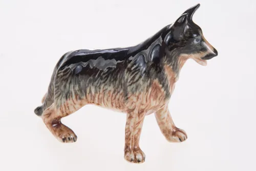 Miniatura 2 de WitnyStore Pequeño perro de pastor alemán alsaciano de pie negro y marrón de 3 pulgadas, hecho a mano, hecho a mano, de cerámica, cachorros, perros