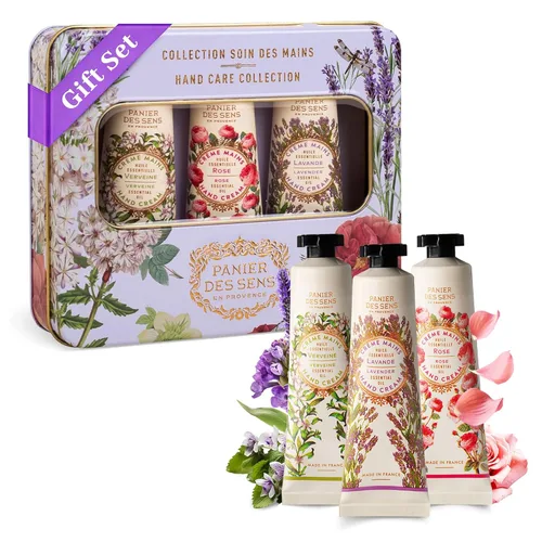 Panier des Sens - Set Mini de Crema para Manos - Cumpleaños, Regalos para Mujeres - Crema Natural para Manos de Rosa, Lavanda, Verbena - Ideas de