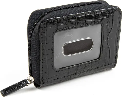 Miniatura 4 de WalletBe - Cartera de cuero para mujer, tarjeta de efectivo RFID de moneda, embrague de acordeón, identificación con cremallera Croco, Negro
