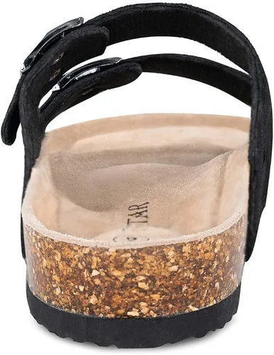 Miniatura 3 de TF STAR Sandalias de cuero de vaca para hombre, hebilla ajustable de 2 correas, pantuflas informales, plantilla de corcho deslizante