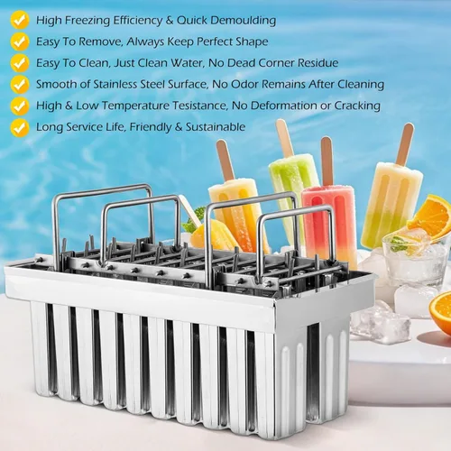 Miniatura 4 de Dyna-Living Moldes comerciales para paletas, 20 piezas de cabezales planos con doble ranura de acero inoxidable, moldes de paletas de helado