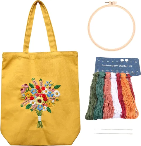 Miniatura 8 de Kit de bordado MAMUNU de lona con patrón para principiantes, kits de arte y manualidades DIY para adultos, incluye bolsa de bordado