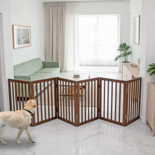 Miniatura 31 de Puerta para perros para interiores, valla independiente para perros, para la casa, puertas, pasillos o escaleras, puerta para mascotas plegable