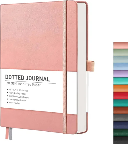Miniatura 13 de RETTACY Cuaderno Diario con Puntos, 256 Páginas, Tamaño A5 Mediano (14.5 × 21 cm), Tapa Dura de Cuero, Papel Grueso de 120 g/m², para Diario de Negro
