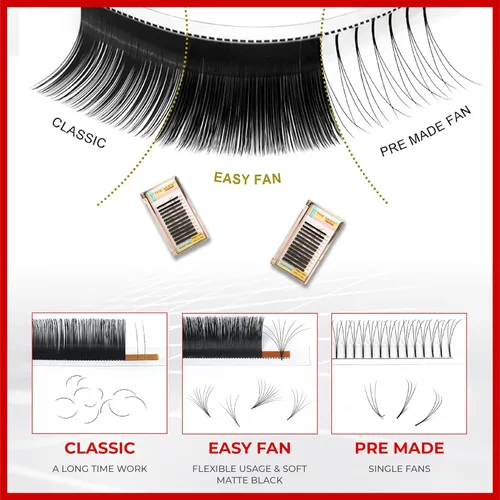 Miniatura 4 de THE LASH SUPPLY Pestañas de volumen Easy Fan, suministros profesionales de extensión de pestañas mágicas, rizo C/D, 0.39-0.78 pulgadas de longitud