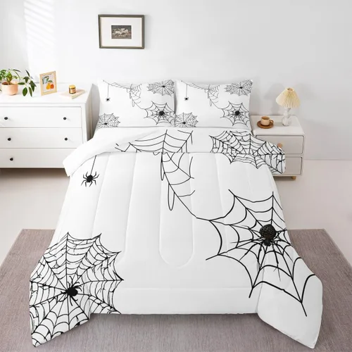 Miniatura 22 de Juego de edredón rosa con temática de Halloween, tamaño individual, edredón de farol de calabaza para adolescentes, juego de ropa de cama de Multi
