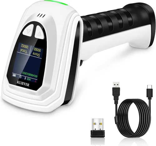 Miniatura 10 de KUIIYER Mini escáner de código de barras Bluetooth, escáneres inalámbricos 2D QR 1D de código de barras con pantalla LCD y teclado de ajuste y voz