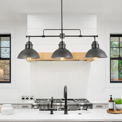Miniatura 2 de LOG BARN Candelabros para comedor, iluminación industrial de isla de cocina de 3 luces, lámpara colgante de mesa de billar estilo granja de 35.7