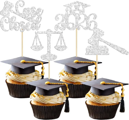 Miniatura 20 de 24 piezas 2026 decoraciones para cupcakes de graduación 2026 con purpurina clase de 2026 para graduación de graduación para felicitaciones 2026