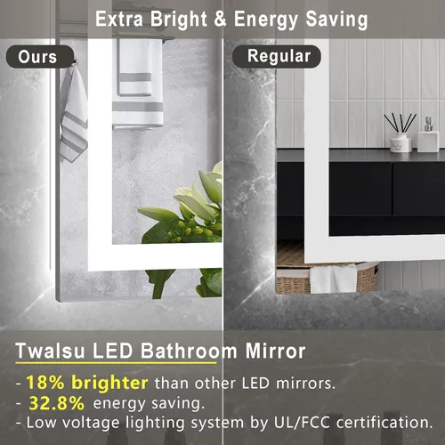 Miniatura 2 de Espejo LED para baño de 20 x 28 pulgadas, espejos de tocador de baño iluminados con luces, espejo antivaho más brillante con iluminación frontal