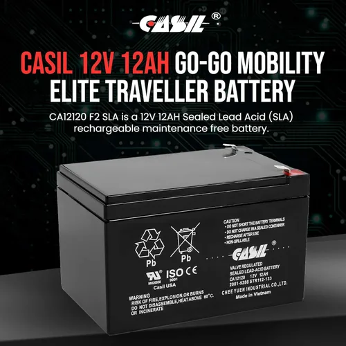 Miniatura 2 de Casil Batería de 12 V y 12 Ah – Reemplazo para 6-DZM-12, APC, scooter, y equipo médico (paquete de 2) Batería recargable de plomo sellada AGM