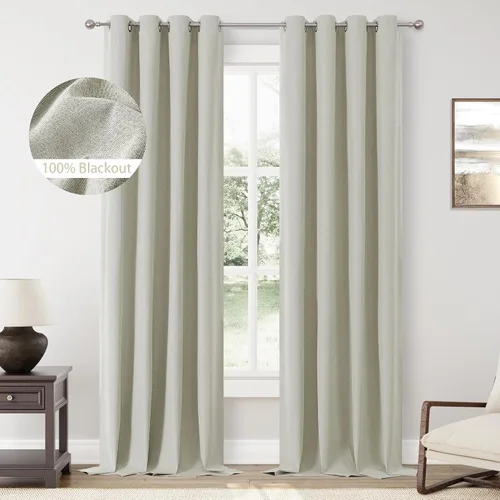 Miniatura 95 de ChrisDowa Cortinas 100% Opacas de Abedul Sólido de 45 Pulgadas de Largo, 2 Paneles para Dormitorio y Sala de Estar, Estilo Granja Oscurecedoras