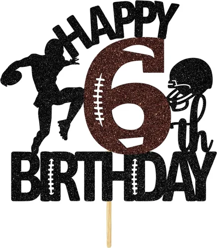 Miniatura 7 de Decoración para tartas de fútbol americano de 6 años, decoración de fiesta de cumpleaños de 6 años para niño