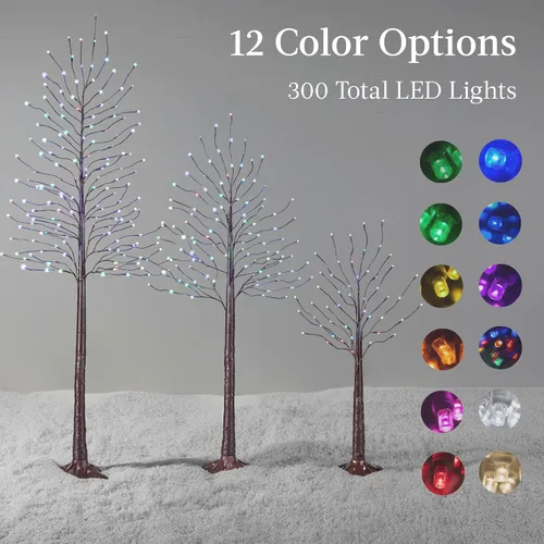 Miniatura 4 de Best Choice Products Árbol de abedul iluminado de 4 pies, 6 pies y 8 pies, paquete de 3 con luces LED, 12 opciones de color con blanco cálido