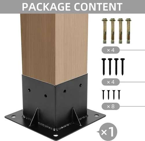 Miniatura 5 de Base de poste de 4 x 4, base de anclaje para poste de cubierta (interior de 3.6 x 3.6 pulgadas), soporte de poste recubierto de polvo negro