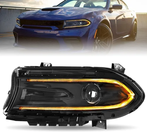 Miniatura 13 de JSBOYAT Conjunto de faros delanteros tipo halógeno compatible con Dodge Charger 2015-2021 Faro proyector con bombillas LED DRL incluidas Lado