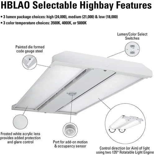 Miniatura 3 de Metalux HBLAO HBLAO - Luz LED de 2 pies de altura para tienda, equivalente a 400 W, 24,000 lúmenes, óptica ajustable, CCT seleccionable