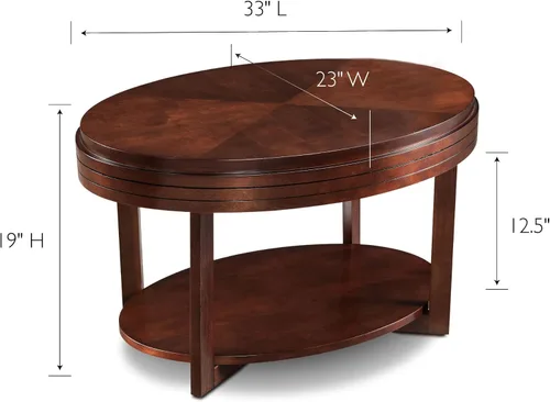 Miniatura 3 de Leick Home 10109-CH Mesa de centro ovalada pequeña con estante, color cereza chocolate Nuez pacana