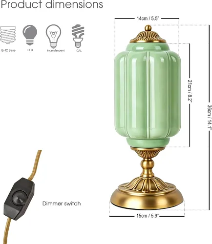 Miniatura 2 de Lámpara de mesa vintage de vidrio de leche, lámparas modernas de mediados de siglo regulables, elegante lámpara de noche Art Deco festoneada