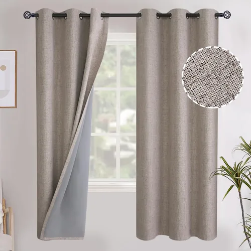 Miniatura 85 de YoungsTex - Cortinas opacas de lino para dormitorio, oscurecimiento de la habitación, cortinas con textura de lino, paneles con aislamiento térmico